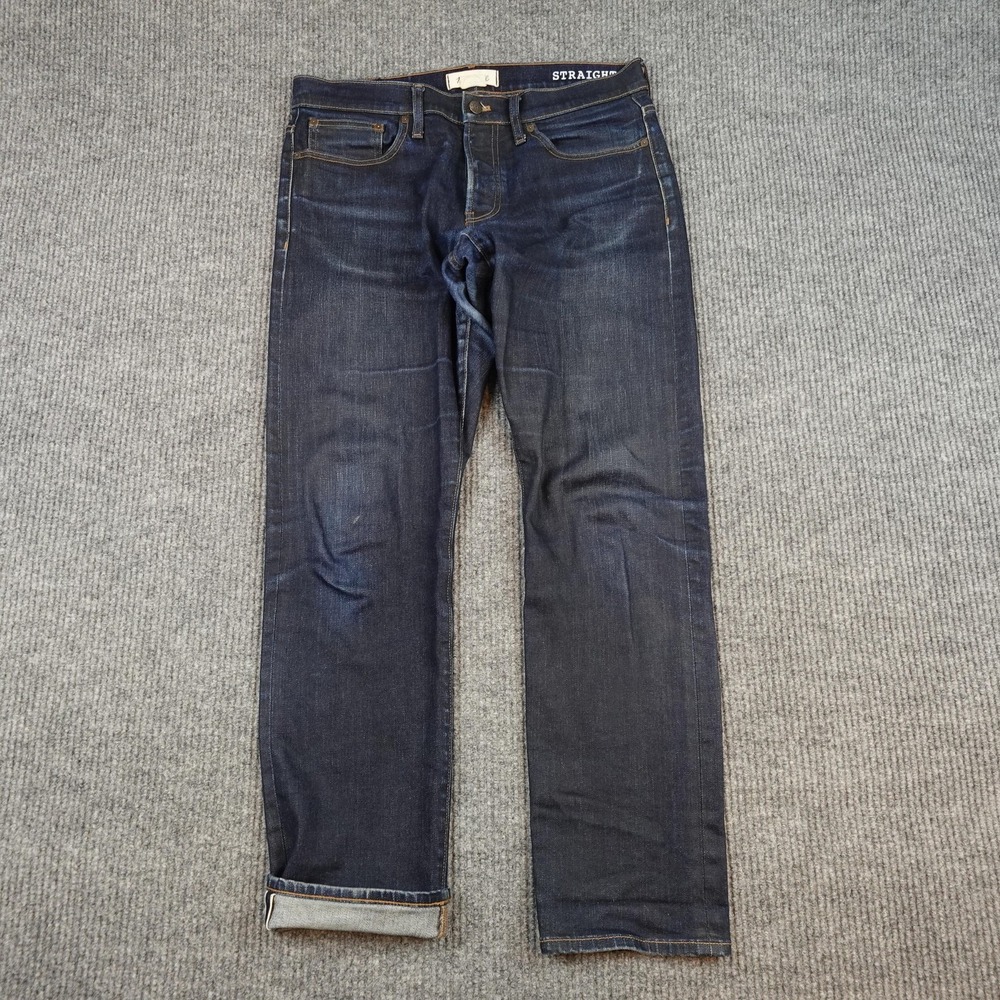 Madewell Selvedge Straight Jeans Mens 32x32 Dark Wash Blue Stretch Denim